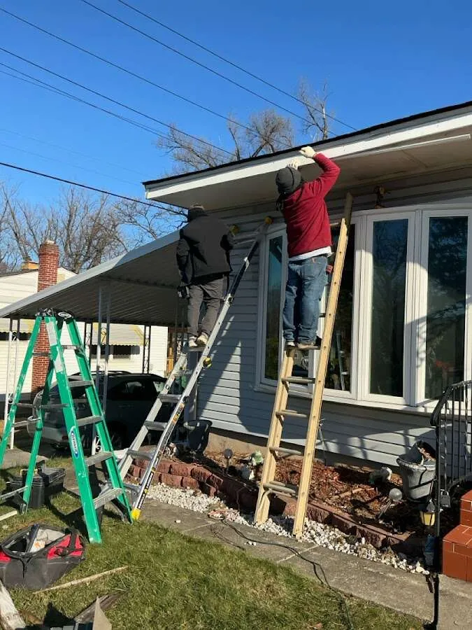 Restoration crew performing exterior repair in South Charleston